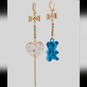 Betsey Johnson Mismatched Lolipop and Blue Chrome Gummy Bear Earrings